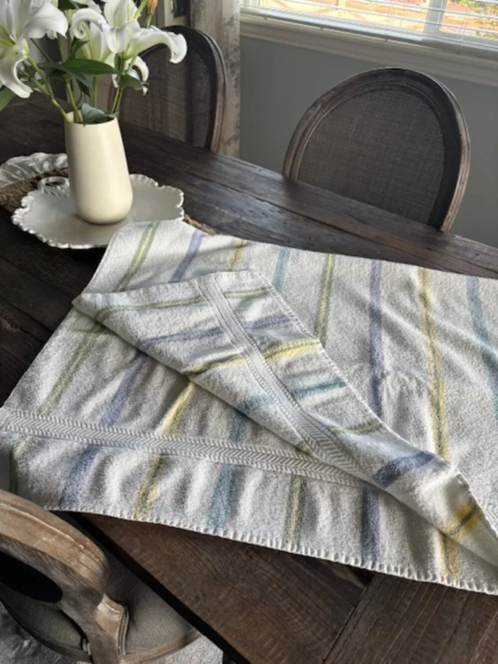 White bath sheet with pastel stripes - SALE!